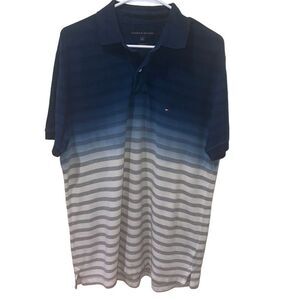 Tommy Hilfiger Navy Ombré Striped Polo - Size Large‎